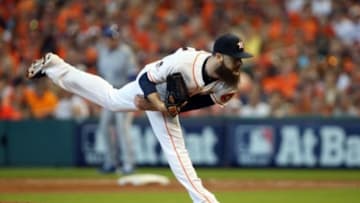 Oct 11, 2015; Houston, TX, USA; Houston Astros starting pitcher Dallas Keuchel (60) throws against the Kansas City Royals during the first inning in game three of the ALDS at Minute Maid Park. Mandatory Credit: Troy Taormina-USA TODAY Sports