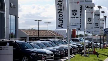 VALENCIA, CALIFORNIA - APRIL 21: Vehicles are displayed for sale at an AutoNation car dealership on April 21, 2022 in Valencia, California. The auto retailer released quarterly earnings today showing that revenue increased 14 percent to $6.75 billion, beating Wall Street expectations, amid continued strong demand for new and used vehicles. (Photo by Mario Tama/Getty Images)