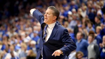 LEXINGTON, KY - DECEMBER 16: John Calipari the head coach of the Kentucky Wildcats gives instructions to his team in the game against the Virginia Tech Hokies at Rupp Arena on December 16, 2017 in Lexington, Kentucky. (Photo by Andy Lyons/Getty Images)