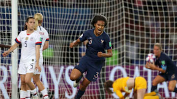PARIS, FRANCE - JUNE 28: Wendie Renard of France celebrates after scoring her team's first goal during the 2019 FIFA Women's World Cup France Quarter Final match between France and USA at Parc des Princes on June 28, 2019 in Paris, France. (Photo by Naomi Baker - FIFA/FIFA via Getty Images)
