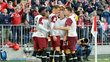MUENCHEN, GERMANY - MARCH 8: Players of FC Bayern Muenchen celebrate after scoring a goal at the Bundesliga match between FC Bayern Muenchen and FC Augsburg at Allianz Arena on March 8, 2020 in Muenchen, Germany. (Photo by Franz Kirchmayr/SEPA.Media /Getty Images)