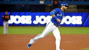 Oct 4, 2016; Toronto, Ontario, CAN; Toronto Blue Jays right fielder Jose Bautista (19) rounds third base after hitting a solo home run during the second inning against the Baltimore Orioles in the American League wild card playoff baseball game at Rogers Centre. Mandatory Credit: Dan Hamilton-USA TODAY Sports