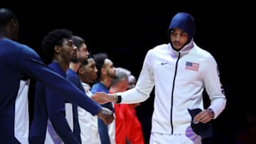 SYDNEY, AUSTRALIA - AUGUST 26: Jayson Tatum of the USA takes the court during the International Friendly Basketball match between Canada and the USA at Qudos Bank Arena on August 26, 2019 in Sydney, Australia. (Photo by Mark Kolbe/Getty Images)