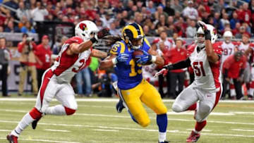 Dec 6, 2015; St. Louis, MO, USA; St. Louis Rams wide receiver Bradley Marquez (15) runs the ball against the Arizona Cardinals during the first half at the Edward Jones Dome. Mandatory Credit: Jasen Vinlove-USA TODAY Sports