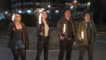 Little Rock (Abigail Breslin), Wichita (Emma Stone), Tallahassee (Woody Harrelson) and Columbus (Jesse Eisenberg) in Columbia Pictures' ZOMBIELAND 2: DOUBLE TAP.