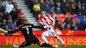 STOKE ON TRENT, ENGLAND - NOVEMBER 04: Xherdan Shaqiri of Stoke City scores a goal to make it 1-1 during the Premier League match between Stoke City and Leicester City at Bet365 Stadium on November 4, 2017 in Stoke on Trent, England. (Photo by Sam Bagnall - AMA/Getty Images)