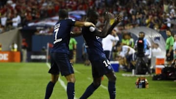 Jul 29, 2015; Chicago, IL, USA; Paris Saint-Germain midfielder Blaise Matuidi (14) reacts after a goal against the Manchester United during the first half at Soldier Field. Mandatory Credit: Mike DiNovo-USA TODAY Sports