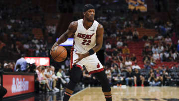 Miami Heat forward Jimmy Butler (22) controls the basketball during the first quarter against the Sacramento Kings(Sam Navarro-USA TODAY Sports)