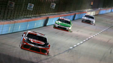 FORT WORTH, TEXAS - NOVEMBER 02: Christopher Bell, driver of the #20 Rheem Toyota, leads Tyler Reddick, driver of the #2 Alsco Chevrolet, and Cole Custer, driver of the #00 Thompson Pipe Group Ford, during the NASCAR Xfinity Series O'Reilly Auto Parts 300 at Texas Motor Speedway on November 02, 2019 in Fort Worth, Texas. (Photo by Sean Gardner/Getty Images)