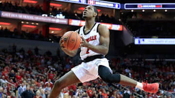 LOUISVILLE, KY - DECEMBER 12: Darius Perry #2 of the Louisville Cardinals shoots the ball against the Lipscomb Bisons at KFC YUM! Center on December 12, 2018 in Louisville, Kentucky. (Photo by Andy Lyons/Getty Images)