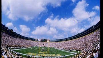 14 Sep 1997: Fans of the Green Bay Packers look on during a game against the Miami Dolphins at Lambeau Field in Green Bay, Wisconsin. The Packers won the game 23-18. Mandatory Credit: Al Bello /Allsport