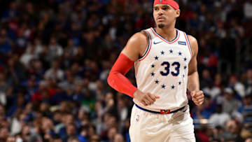 PHILADELPHIA, PA - MAY 9: Tobias Harris #33 of the Philadelphia 76ers looks on against the Toronto Raptors during Game Six of the Eastern Conference Semifinals of the 2019 NBA Playoffs on May 9, 2019 at the Wells Fargo Center in Philadelphia, Pennsylvania. Copyright 2019 NBAE (Photo by David Dow/NBAE via Getty Images)