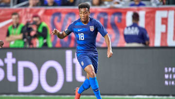 GLENDALE, AZ - JANUARY 27: United States midfielder Jonathan Lewis (18) dribbles the ball in game action during an international friendly match between the United States Men's National Team and Panama on January 27, 2019 at State Farm Stadium in Glendale, AZ. (Photo by Robin Alam/Icon Sportswire via Getty Images)