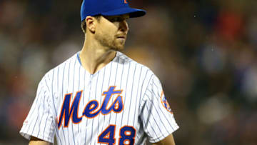 NEW YORK, NEW YORK - MAY 11: Jacob deGrom #48 of the New York Mets looks on against the Miami Marlins at Citi Field on May 11, 2019 in New York City. (Photo by Mike Stobe/Getty Images)