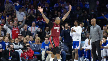 Miami Heat forward P.J. Tucker (17) reacts after being called for a foul against the Philadelphia 76ers(Bill Streicher-USA TODAY Sports)