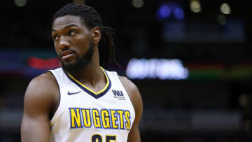 NEW ORLEANS, LA - DECEMBER 06: Kenneth Faried #35 of the Denver Nuggets reacts during the second half of a game against the New Orleans Pelicans at the Smoothie King Center on December 6, 2017 in New Orleans, Louisiana. NOTE TO USER: User expressly acknowledges and agrees that, by downloading and or using this Photograph, user is consenting to the terms and conditions of the Getty Images License Agreement. (Photo by Jonathan Bachman/Getty Images)