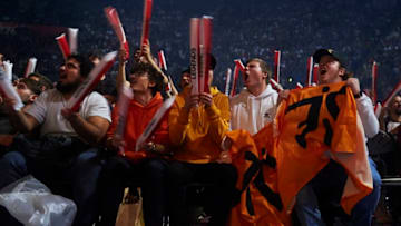 MADRID, SPAIN - OCTOBER 26: Fnatic fans during Quarter Finals World Championship match between Fnatic and FunPlus Phoenix on October 26, 2019 in Madrid, Spain. (Photo by Borja B. Hojas/Getty Images)