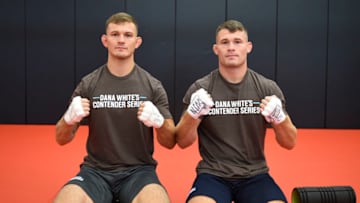 LAS VEGAS, NEVADA - AUGUST 18: (L-R) Brothers Orion Cosce and Louis Cosce warm up prior to their fights during week three of Dana White's Contender Series Season 4 at UFC APEX on August 18, 2020 in Las Vegas, Nevada. (Photo by Chris Unger/DWCS LLC/Zuffa LLC)