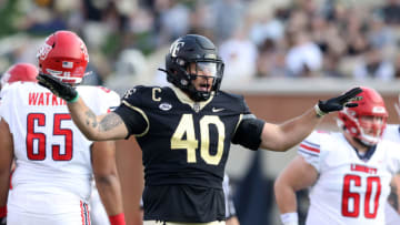 Rondell Bothroyd #40 of Wake Forest University reacts (Photo by Andy Mead/ISI Photos/Getty Images)