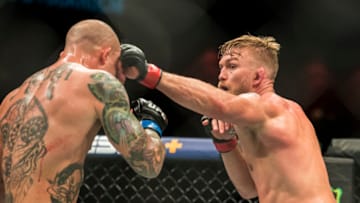 STOCKHOLM, SWEDEN - JUNE 01: Alexander Gustafsson (Right) lands a punch on Anthony Smith (Left) during the UFC Fight Night event at the Ericsson Globe Arena on June 1, 2019 in Stockholm, Sweden. (Photo by Michael Campanella/Getty Images)