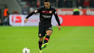LEVERKUSEN, GERMANY - MARCH 10: Benjamin Henrichs of Leverkusen controls the ball during the Bundesliga soccer match between Bayer Leverkusen and Werder Bremen at the BayArena stadium in Leverkusen, Germany on March 10, 2017. (Photo by TF-Images/Getty Images)