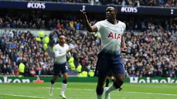 LONDON, ENGLAND - APRIL 13: Victor Wanyama of Tottenham Hotspur celebrates after scoring his team's first goal during the Premier League match between Tottenham Hotspur and Huddersfield Town at the Tottenham Hotspur Stadium on April 13, 2019 in London, United Kingdom. (Photo by Shaun Botterill/Getty Images)