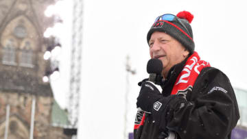 OTTAWA, ON - DECEMBER 15: Ottawa Senators owner Eugene Melnyk talks to skaters during the 2017 Scotiabank NHL100 Classic Eugene Melnyk Skate for kids on Parliament Hill on December 15, 2017 in Ottawa, Canada. (Photo Minas Panagiotakis/NHLI via Getty Images)