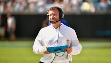 CHARLOTTE, NORTH CAROLINA - SEPTEMBER 08: Head coach Sean McVay of the Los Angeles Rams watches is team against the Carolina Panthers during the fourth quarter of their game at Bank of America Stadium on September 08, 2019 in Charlotte, North Carolina. The Rams won 30-23,. (Photo by Grant Halverson/Getty Images)