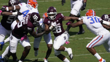 Texas A&M Aggies running back Isaiah Spiller (28) runs for yardage during the second quarter against the Florida Gators at Kyle Field. Mandatory Credit: Scott Wachter-USA TODAY Sports