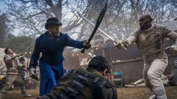 Sherman Augustus as Moon, Lewis Tan as Gaius, Wayne Gordon as Otto - Into the Badlands _ Season 3, Episode 6 - Photo Credit: Aidan Monaghan/AMC