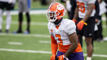 Jan 26, 2021; Mobile, Alabama, USA; American wide receiver Amari Rodgers of Clemson (3) drills during National team practice during the 2021 Senior Bowl week. Mandatory Credit: Vasha Hunt-USA TODAY Sports