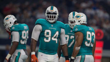 Aug 19, 2016; Arlington, TX, USA; Miami Dolphins defensive end Mario Williams (94) and defensive tackle Ndamukong Suh (93) during the game against the Dallas Cowboys at AT&T Stadium. The Cowboys defeat the Dolphins 41-14. Mandatory Credit: Jerome Miron-USA TODAY Sports