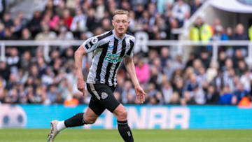 NEWCASTLE UPON TYNE, ENGLAND - APRIL 22: Sean Longstaff of Newcastle United on the ball during the Premier League match between Newcastle United and Tottenham Hotspur at St. James Park on April 22, 2023 in Newcastle upon Tyne, United Kingdom. (Photo by Richard Callis/MB Media/Getty Images)