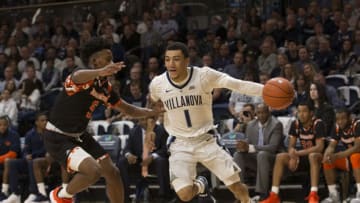VILLANOVA, PA - NOVEMBER 06: Jahvon Quinerly #1 of the Villanova Wildcats drives to the basket against Sheryn Devonish-Prince Jr. #5 of the Morgan State Bears in the first half at Finneran Pavilion on November 6, 2018 in Villanova, Pennsylvania. (Photo by Mitchell Leff/Getty Images)
