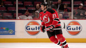 Nov 1, 2005; East Rutherford, NJ, USA; New Jersey Devils center Pascal Rheaume (21) on the ice against the Pittsburgh Penguins at Continental Airlines Arena. Credit: Lou Capozzola-USA TODAY NETWORK