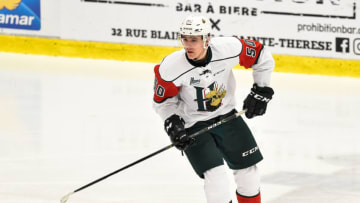 BOISBRIAND, QC - OCTOBER 20: Raphael Lavoie #50 of the Halifax Mooseheads skates against the Blainville-Boisbriand Armada during the QMJHL game at Centre d'Excellence Sports Rousseau on October 20, 2017 in Boisbriand, Quebec, Canada. The Halifax Mooseheads defeated the Blainville-Boisbriand Armada 4-2. (Photo by Minas Panagiotakis/Getty Images)