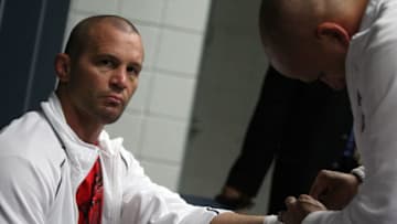 MILWAUKEE, WI - AUGUST 14: Chris Lytle (L) has his hands wrapped backstage in his locker room at the UFC on Versus 5 event at the Bradley Center on August 14, 2011 in Milwaukee, Wisconsin. (Photo by Mike Roach/Zuffa LLC/Zuffa LLC via Getty Images)