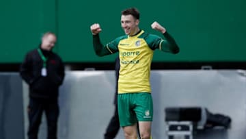 SITTARD, NETHERLANDS - FEBRUARY 10: Andrija Novakovich of Fortuna Sittard celebrates goal during the Dutch Eredivisie match between Fortuna Sittard v Excelsior at the Fortuna Sittard Stadium on February 10, 2019 in Sittard Netherlands (Photo by Marcel Bonte/Soccrates/Getty Images)