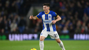 BRIGHTON, ENGLAND - DECEMBER 31: Billy Gilmour of Brighton & Hove Albion in actio during the Premier League match between Brighton & Hove Albion and Arsenal FC at American Express Community Stadium on December 31, 2022 in Brighton, England. (Photo by Mike Hewitt/Getty Images)