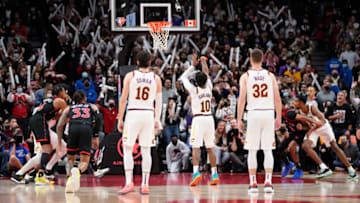 TORONTO, ON - NOVEMBER 5: Darius Garland #10 of the Cleveland Cavaliers hits a free throw that would go on to be the game winning point with seconds left in the second half against the Toronto Raptors during their basketball game at the Scotiabank Arena on November 5, 2021 in Toronto, Ontario, Canada. NOTE TO USER: User expressly acknowledges and agrees that, by downloading and/or using this Photograph, user is consenting to the terms and conditions of the Getty Images License Agreement. (Photo by Mark Blinch/Getty Images)