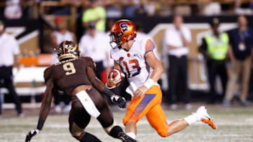 KALAMAZOO, MI - AUGUST 31: Tommy DeVito #13 of the Syracuse Orange runs the ball against the Western Michigan Broncos in the third quarter of a game at Waldo Stadium on August 31, 2018 in Kalamazoo, Michigan. (Photo by Joe Robbins/Getty Images)