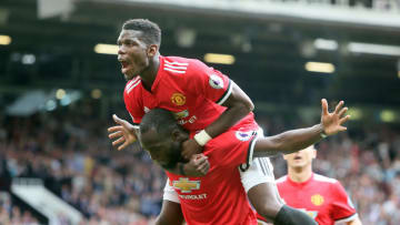 Manchester United's Romelu Lukaku celebrates scoring his side's second goal of the game with team mate Paul Pogba during the Premier League match at Old Trafford, Manchester. (Photo by Richard Sellers/PA Images via Getty Images)