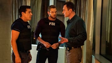 "Hairtrigger" - When a young man is traumatized by his experience surviving a mass shooting, and radicalized into an anti-government terrorist, the team must act quickly to track him down before he can exact revenge on those he believes failed him, on FBI: MOST WANTED, Tuesday, Jan. 21 (10:00-11:00 PM, ET/PT) on the CBS Television Network. Pictured (L-R) Nathaniel Arcand as Clinton Skye, Kellan Lutz as Kenny Crosby and Julian McMahon as Jess LaCroix Photo: Mark Schäfer/CBS ©2019 CBS Broadcasting, Inc. All Rights Reserved