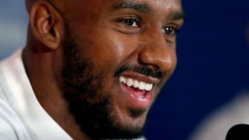SAINT PETERSBURG, RUSSIA - JUNE 16: Fabian Delph of England talks to the media during the England Press Conference on June 16, 2018 in Saint Petersburg, Russia. (Photo by Alex Morton/Getty Images)