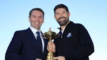 VIRGINIA WATER, ENGLAND - JANUARY 08: Padraig Harrington (R) and Rob Maxfield, Chief Executive of The PGA (L) pose for a photo as Padraig Harrington is named European Ryder Cup Captain for 2020 during a press conference at Wentworth on January 08, 2019 in Virginia Water, England. The 43rd Ryder Cup will be held from September 25 to 27, 2020, taking place on the Straits course at Whistling Straits, Haven, Wisconsin, United States. (Photo by Andrew Redington/Getty Images)