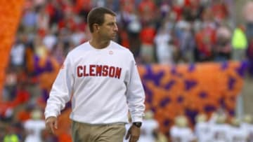 Oct 17, 2015; Clemson, SC, USA; Clemson Tigers head coach Dabo Swinney prior to the game against the Boston College Eagles at Clemson Memorial Stadium. Mandatory Credit: Joshua S. Kelly-USA TODAY Sports