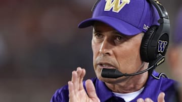 PALO ALTO, CALIFORNIA - OCTOBER 05: Head coach Chris Petersen of the Washington Huskies looks on from the sidelines against the Stanford Cardinal during the second quarter of an NCAA football game at Stanford Stadium on October 05, 2019 in Palo Alto, California. (Photo by Thearon W. Henderson/Getty Images)