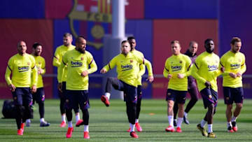 Barcelona's players take part in a training session at the Joan Gamper training ground in Sant Joan Despi in the outskirts of Barcelona on February 29, 2020 on the eve of the Spanish League football match between Real Madrid and Barcelona. (Photo by PAU BARRENA / AFP) (Photo by PAU BARRENA/AFP via Getty Images)