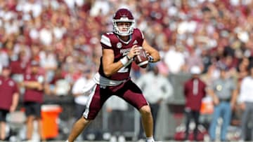 STARKVILLE, MISSISSIPPI - OCTOBER 08: Will Rogers #2 of the Mississippi State Bulldogs looks to pass during the game against the Arkansas Razorbacks at Davis Wade Stadium on October 08, 2022 in Starkville, Mississippi. (Photo by Justin Ford/Getty Images)