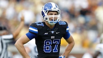 Oct 11, 2014; Atlanta, GA, USA; Duke Blue Devils wide receiver Max McCaffrey (87) in action against the Georgia Tech Yellow Jackets in the second quarter at Bobby Dodd Stadium. Mandatory Credit: Brett Davis-USA TODAY Sports